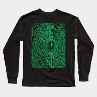 Artistic Halloween Spider Web Cobweb Doodle In Turquoise Long Sleeve T-Shirt